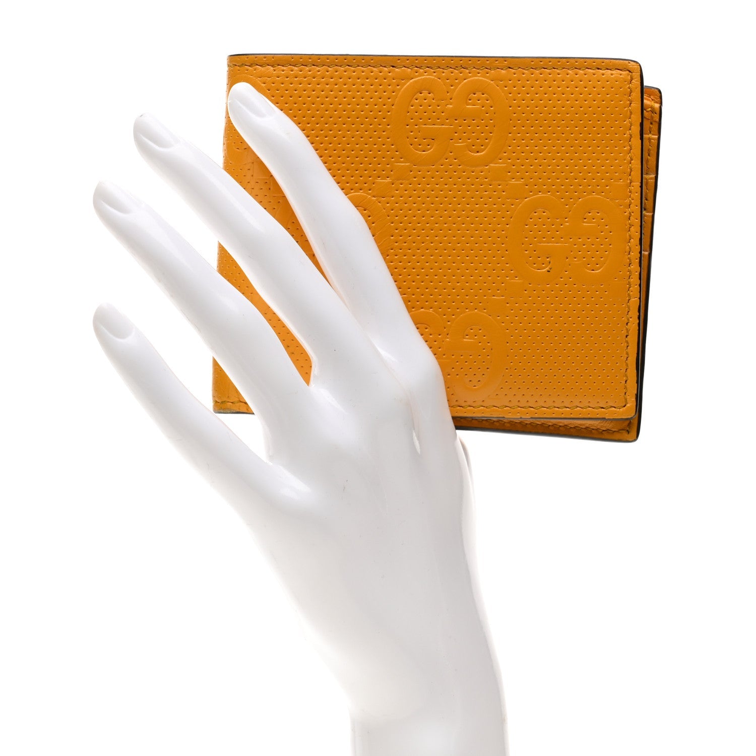 Gucci Calfskin GG Tennis Embossed Bi-Fold Wallet Yellow Tangerine