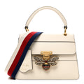 Gucci Calfskin Sylvie Web Small Queen Margaret Top Handle Bag White
