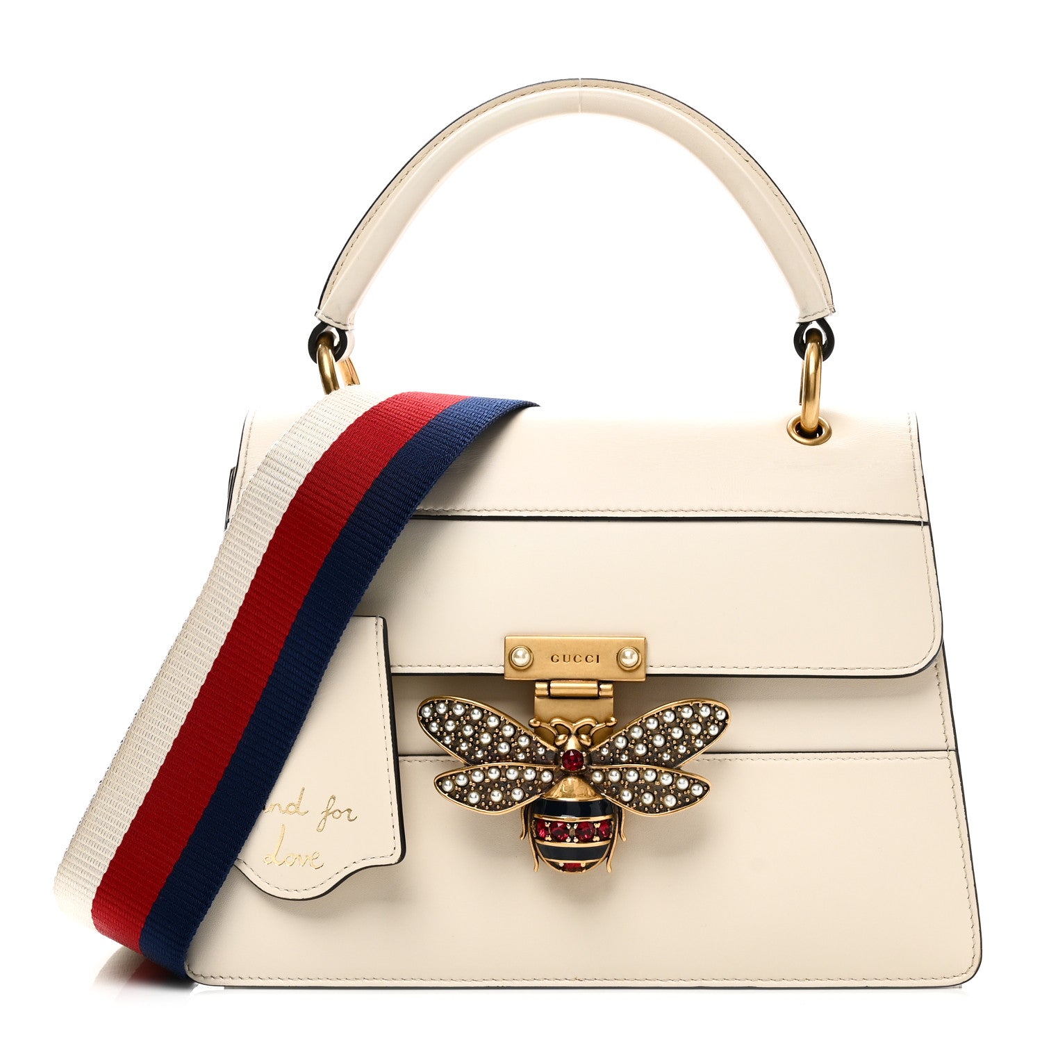 Gucci Calfskin Sylvie Web Small Queen Margaret Top Handle Bag White