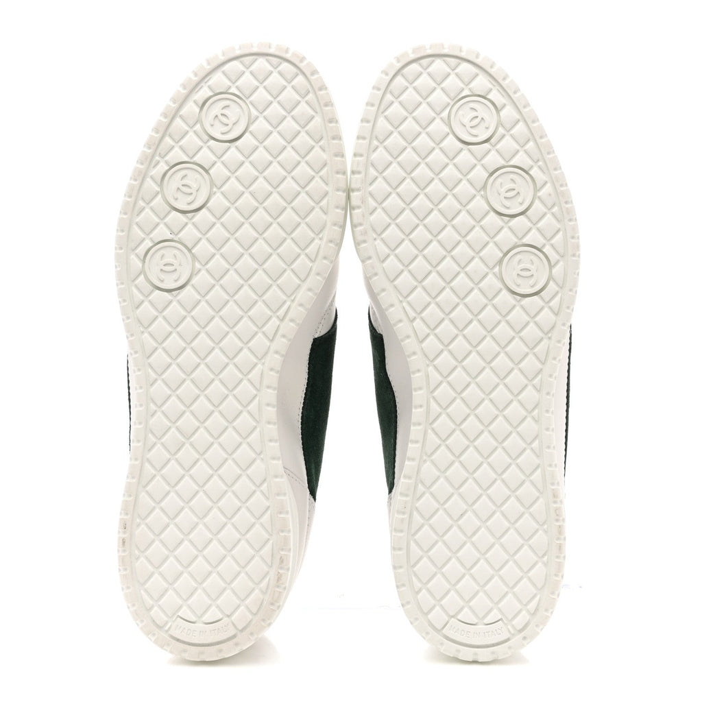 Calfskin Suede Calfskin Logo Womens Sneakers 37.5 White Dark Green