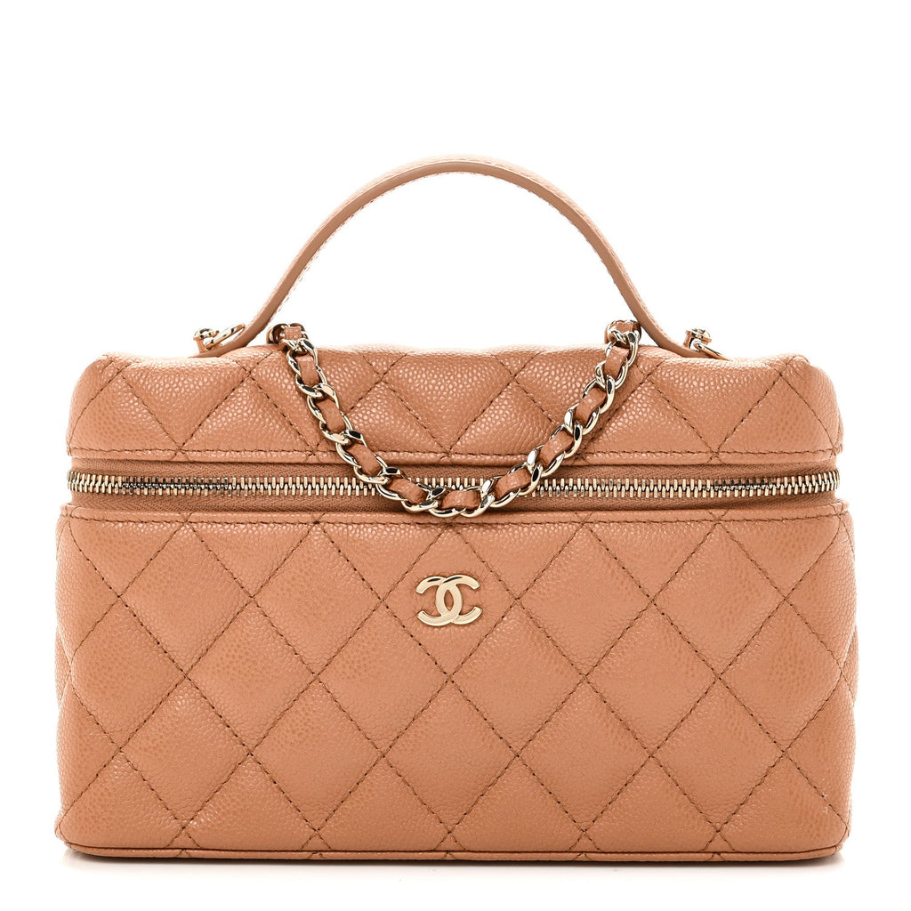 Chanel Caviar Quilted Top Handle Slim Vanity With Chain Brown