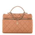 Chanel Caviar Quilted Top Handle Slim Vanity With Chain Brown