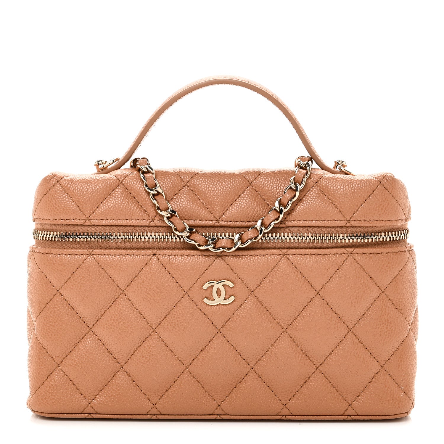 Chanel Caviar Quilted Top Handle Slim Vanity With Chain Brown