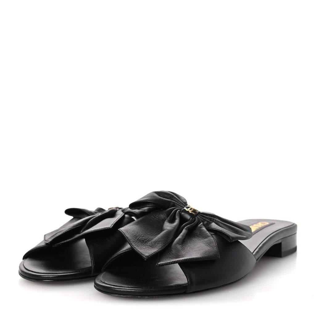 Lambskin Bow CC Mules 39.5 Black