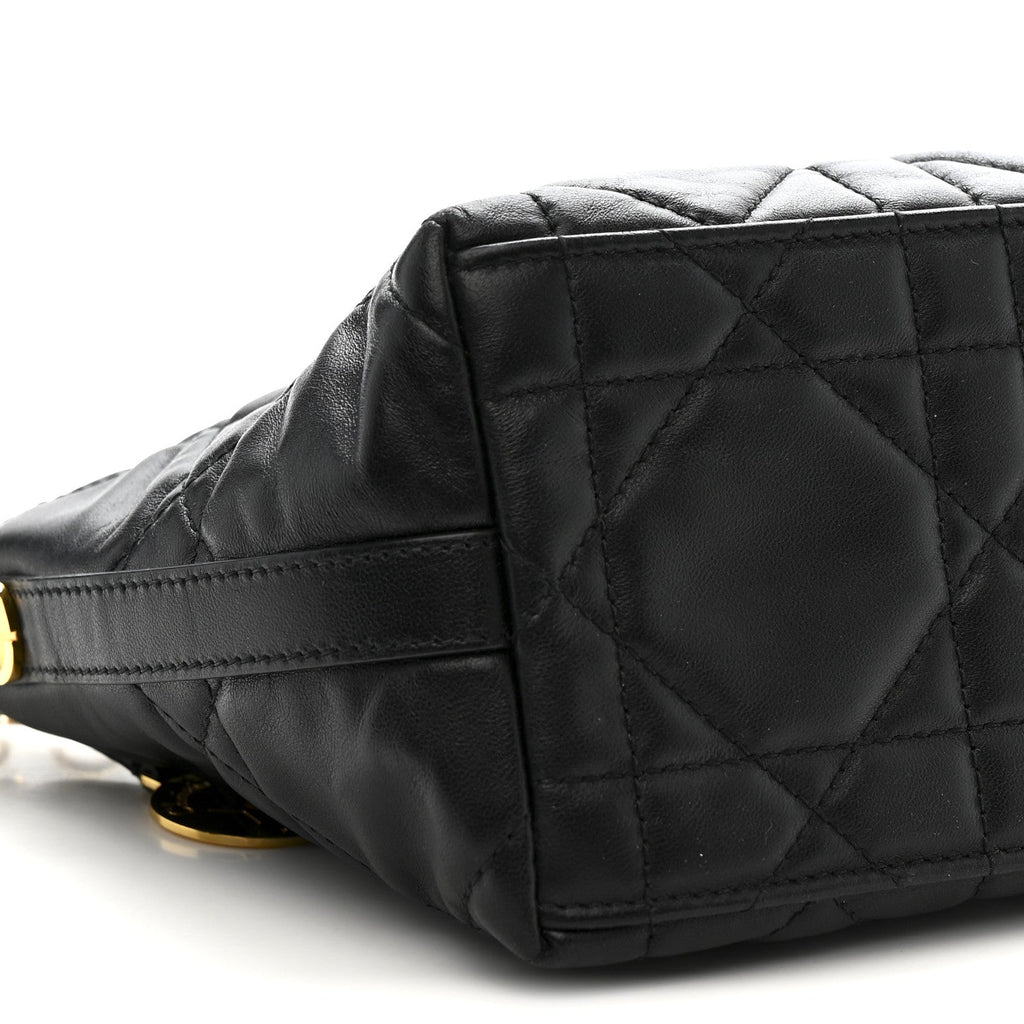 Christian Dior Lambskin Macrocannage DiorStar Hobo Bag Black