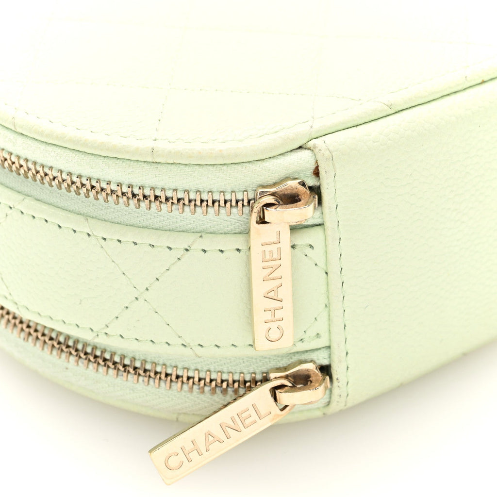 Chanel Caviar Quilted Round Handle With Care Vanity With Chain Light Green