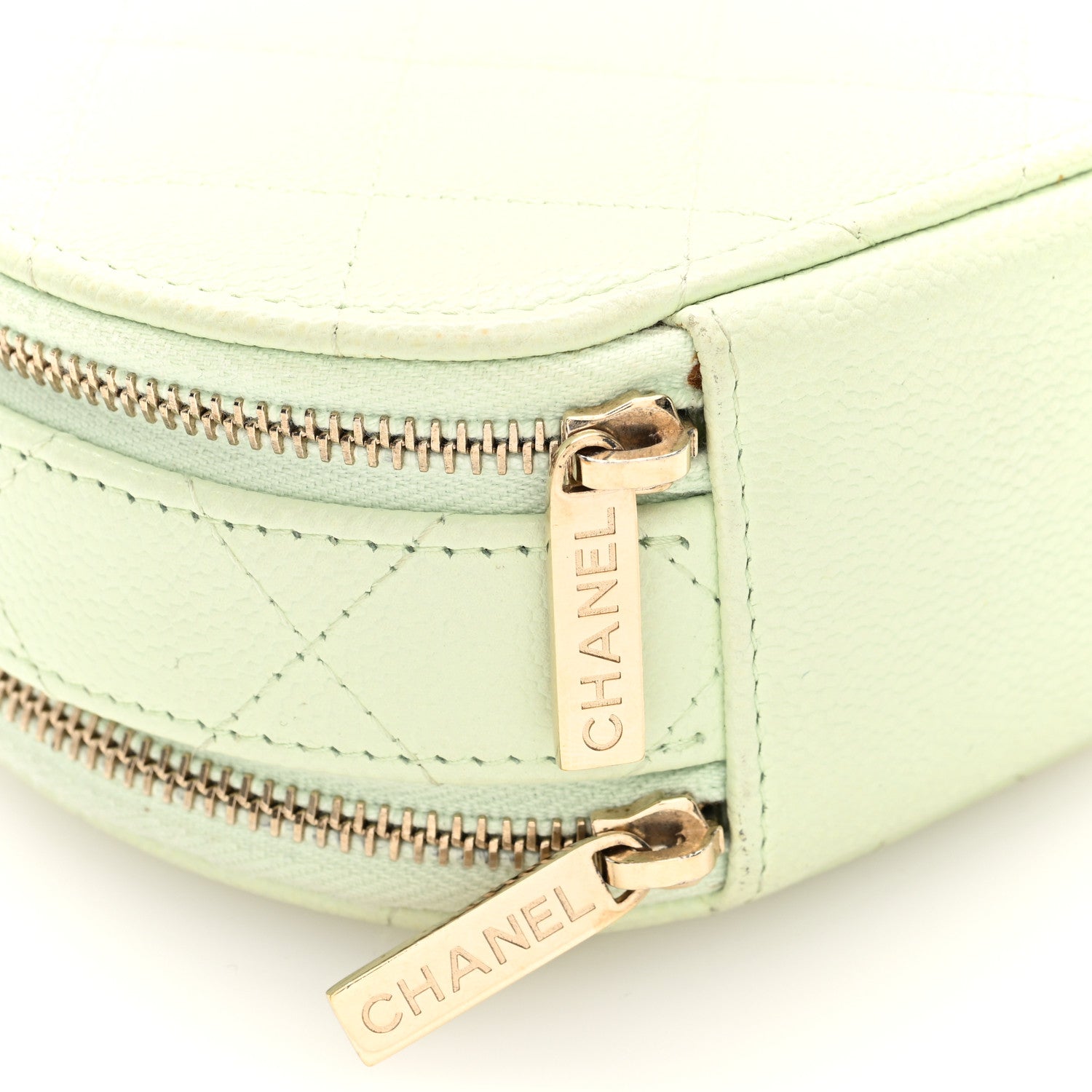 Chanel Caviar Quilted Round Handle With Care Vanity With Chain Light Green