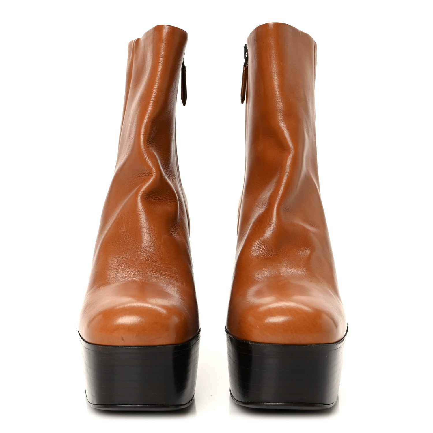 Prada Vitello Platform Ankle Booties 37.5 Cognac