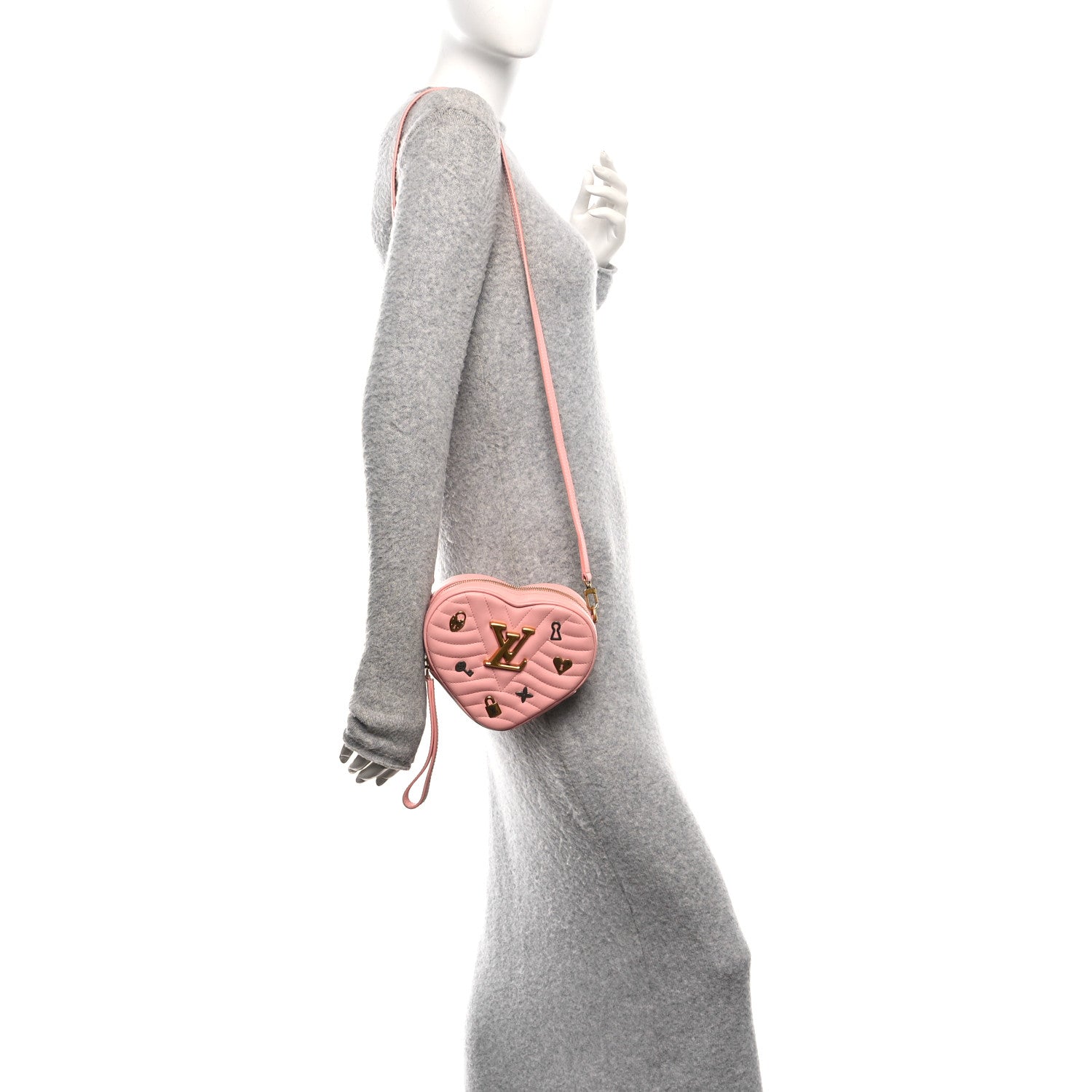 Louis Vuitton Calfskin Embellished New Wave Love Lock Heart Bag Rose Pomettes
