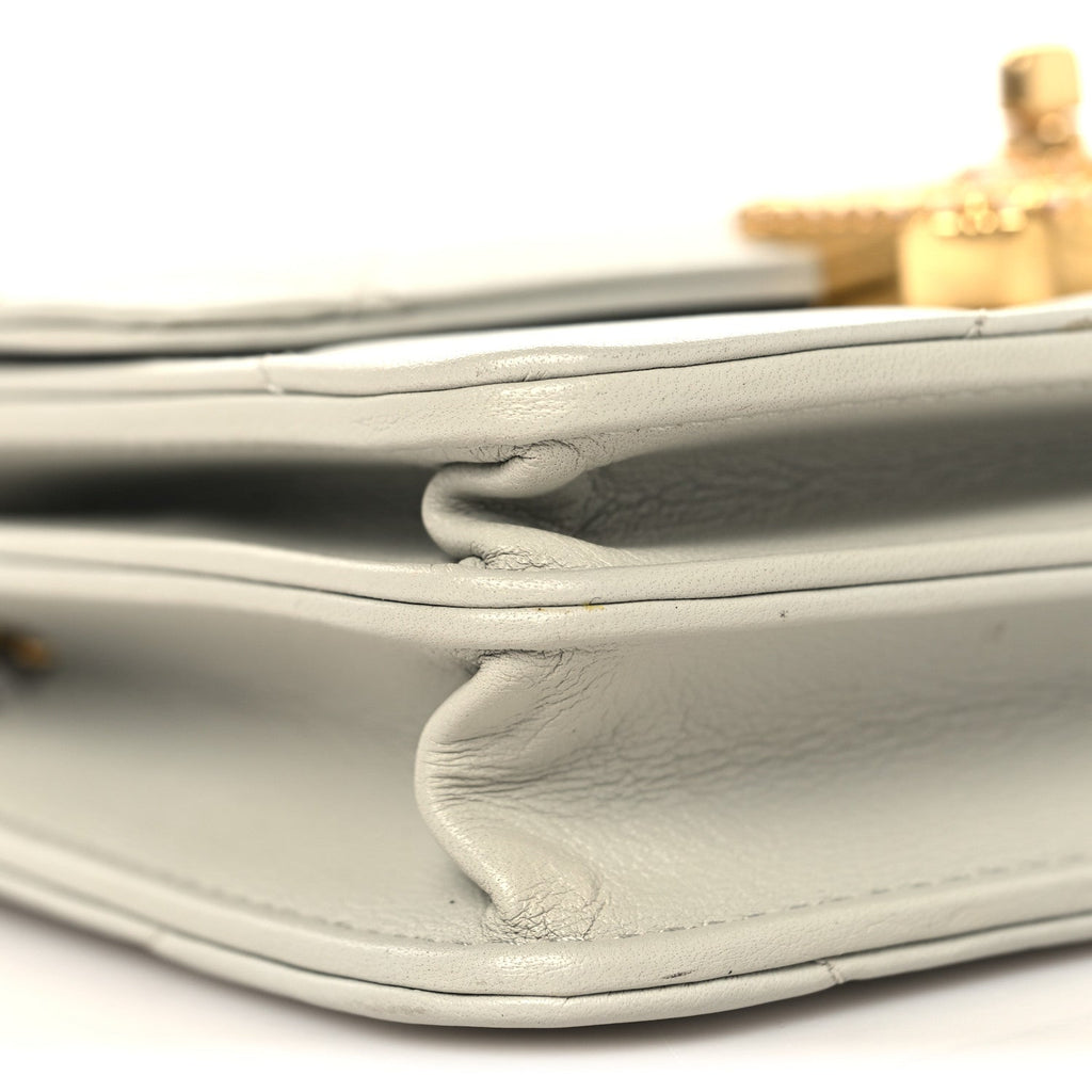 Chanel Calfskin Strass Quilted Clutch With Chain Flap Light Grey