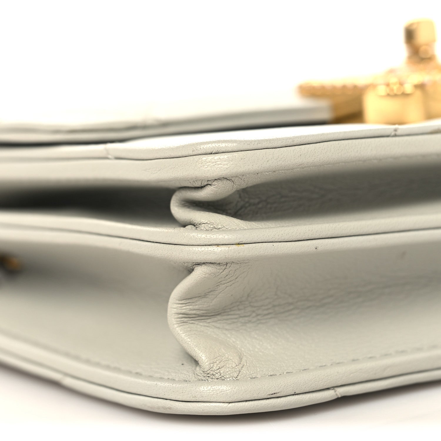 Chanel Calfskin Strass Quilted Clutch With Chain Flap Light Grey