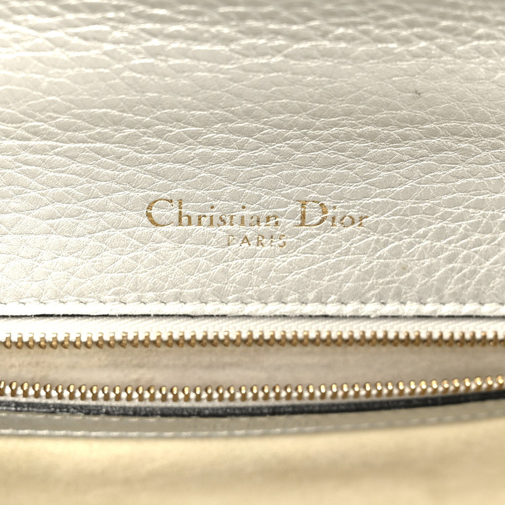 Christian Dior Metallic Grained Calfskin Medium Diorama Flap Bag Silver