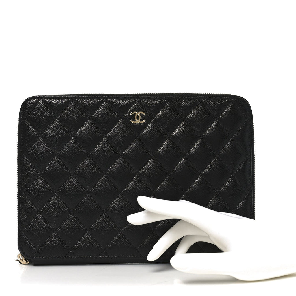 Caviar Quilted Large Zipped Clutch Black