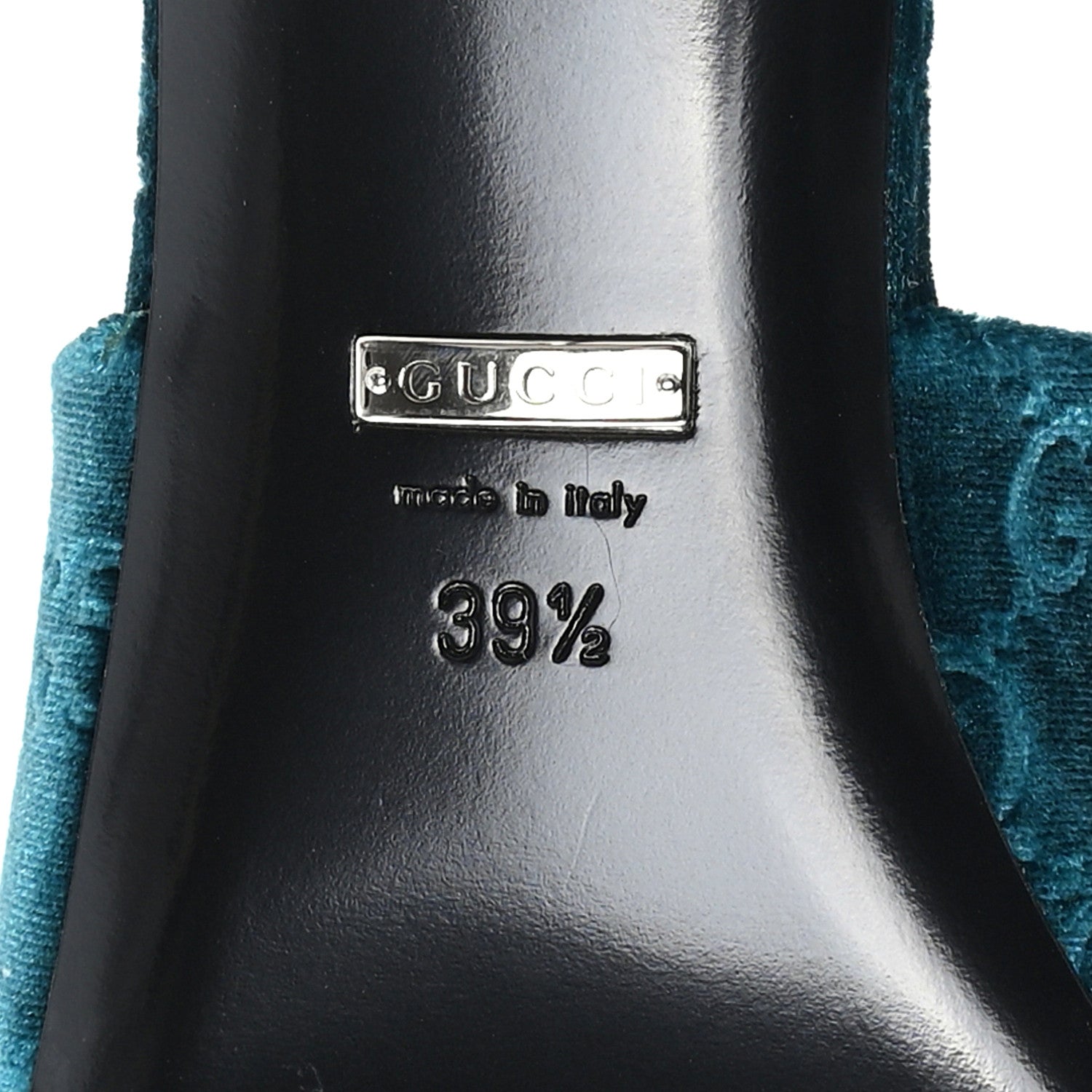 Gucci New Velvet Ashmir Regent Calfskin GG Monogram Square Toe Bow 45mm Slide Sandals Peacock Blue 39.5