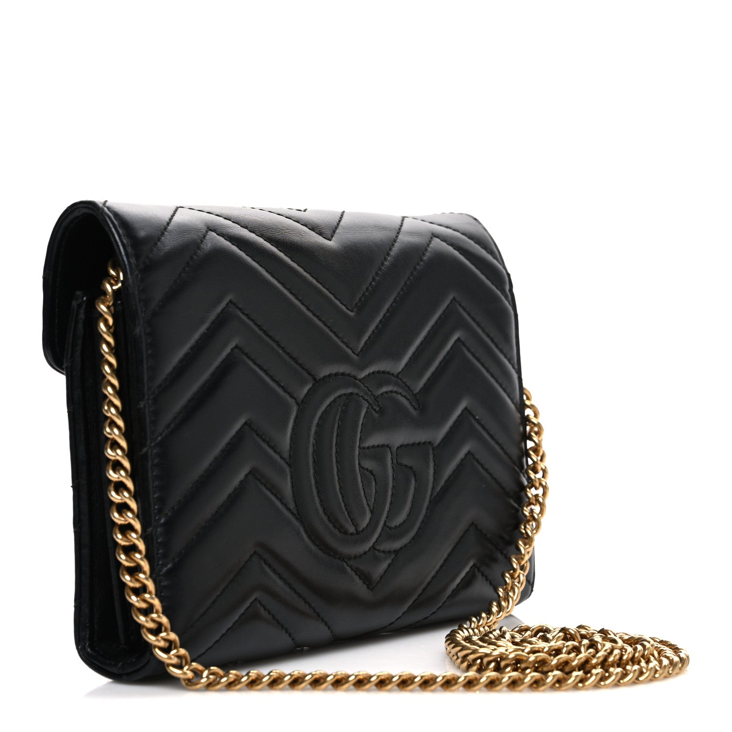 Gucci Calfskin Matelasse GG Marmont Chain Wallet Black