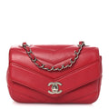 Chanel Caviar Chevron Quilted Small Single Flap Red