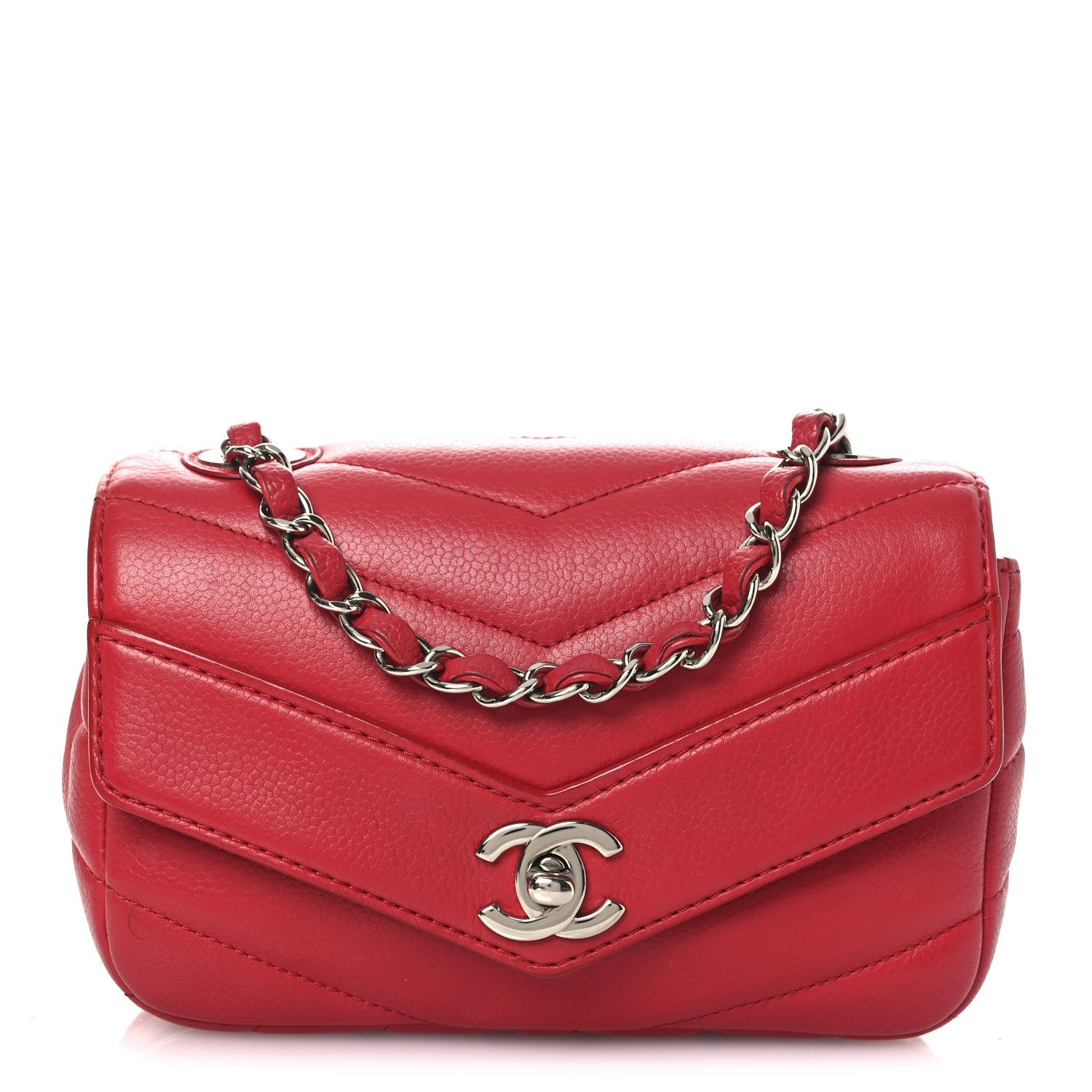 Chanel Caviar Chevron Quilted Small Single Flap Red