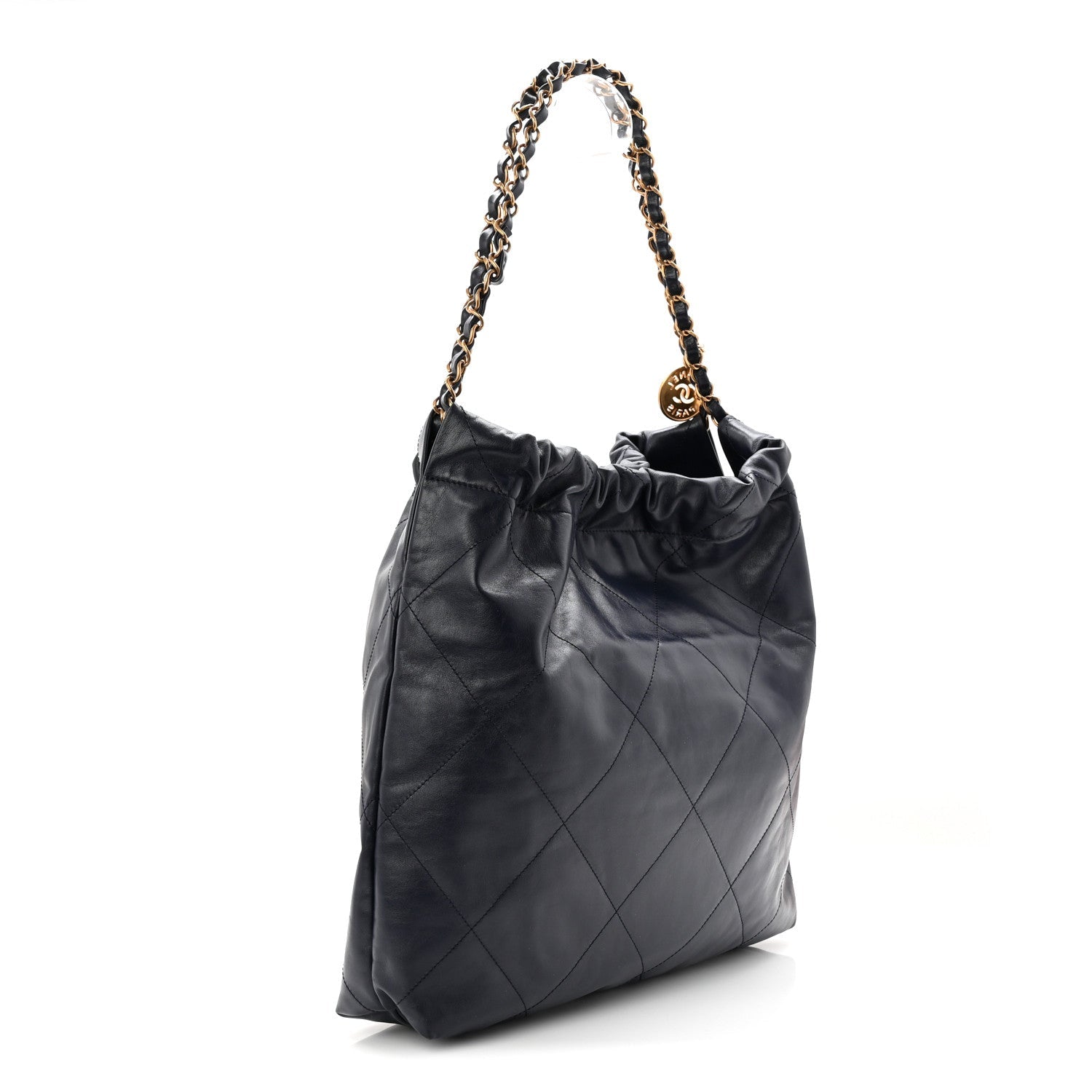 Chanel Shiny Calfskin Quilted Chanel 22 Navy Blue