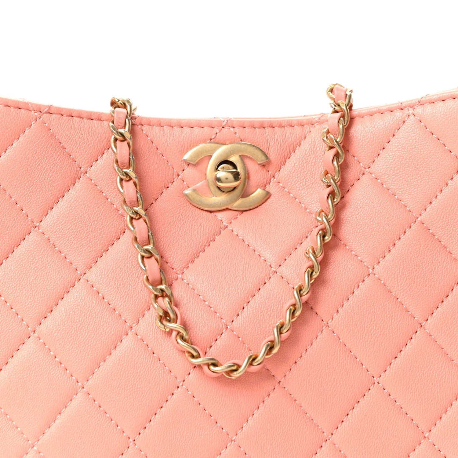 Chanel Lambskin Quilted Small Pearl Crush Hobo  Coral