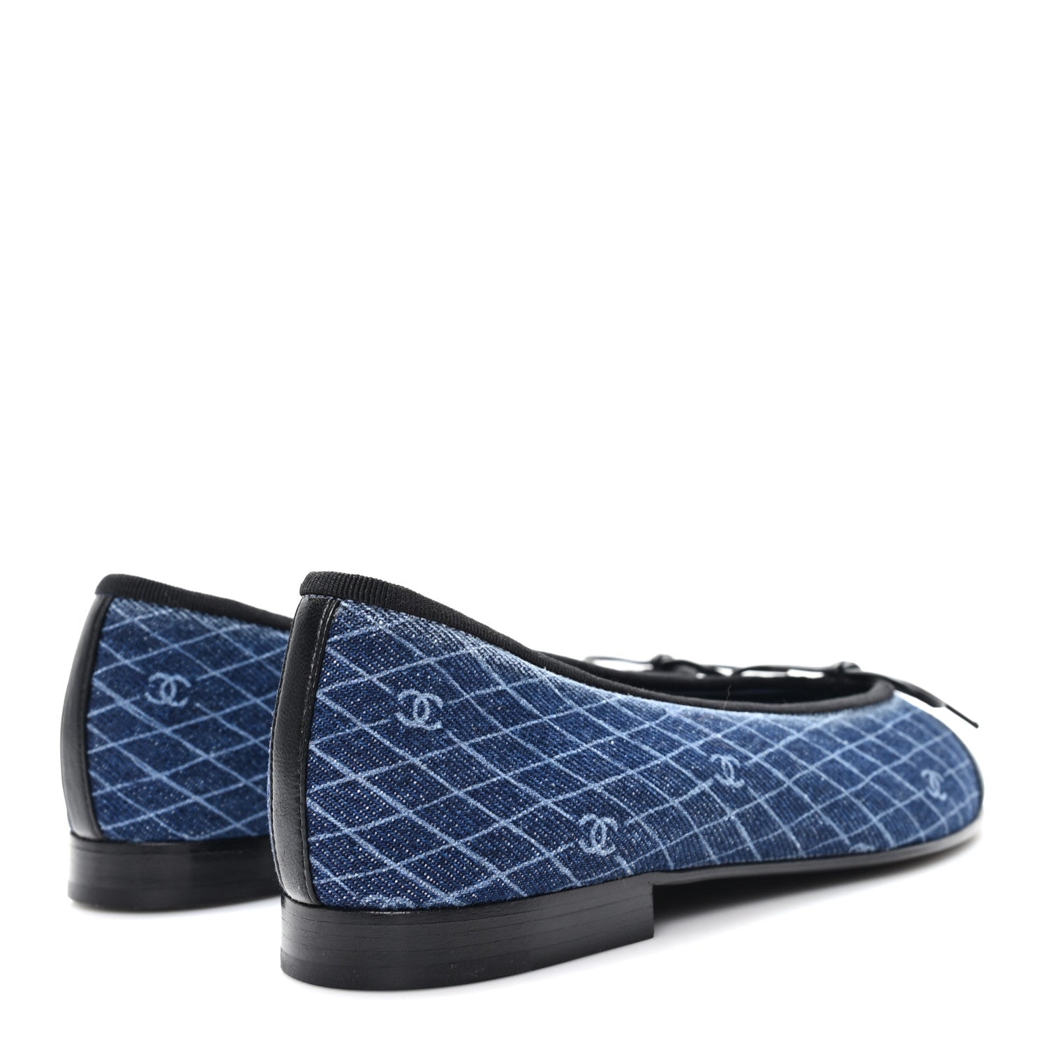 Denim Printed Quilt CC Cap Toe Ballerina Flats 37 Navy Blue Dark Grey