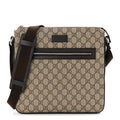 Gucci GG Supreme Monogram Medium Flat Messenger Bag Beige Brown