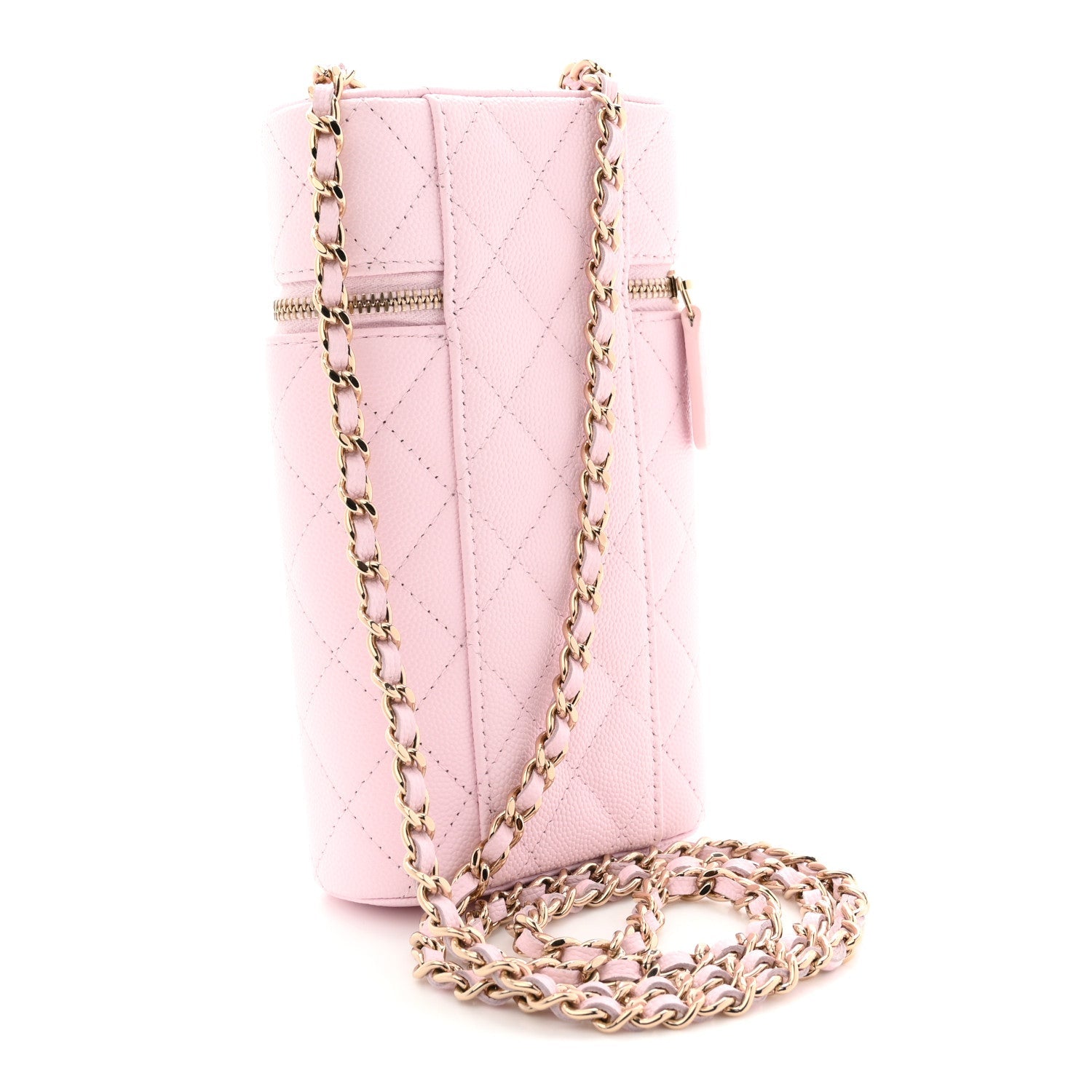 Caviar Quilted Phone Holder With Chain Light Pink