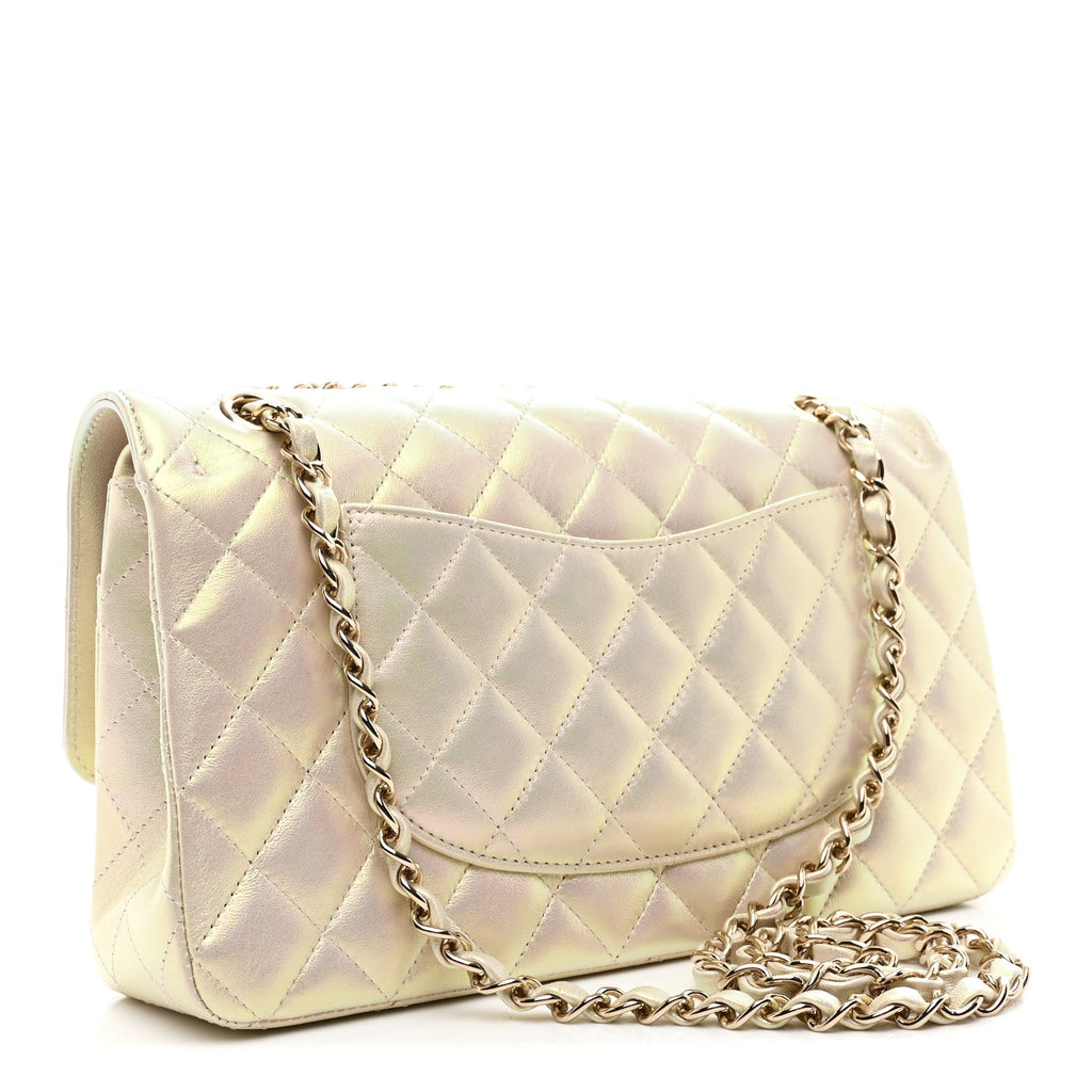 Chanel Iridescent Lambskin Quilted Medium Double Flap Ivory