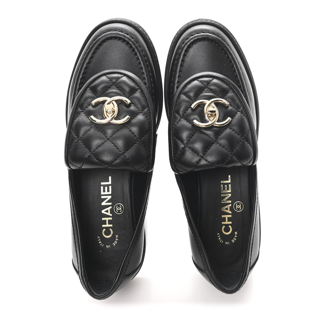 Lambskin Quilted CC Turnlock Loafers 36 Black