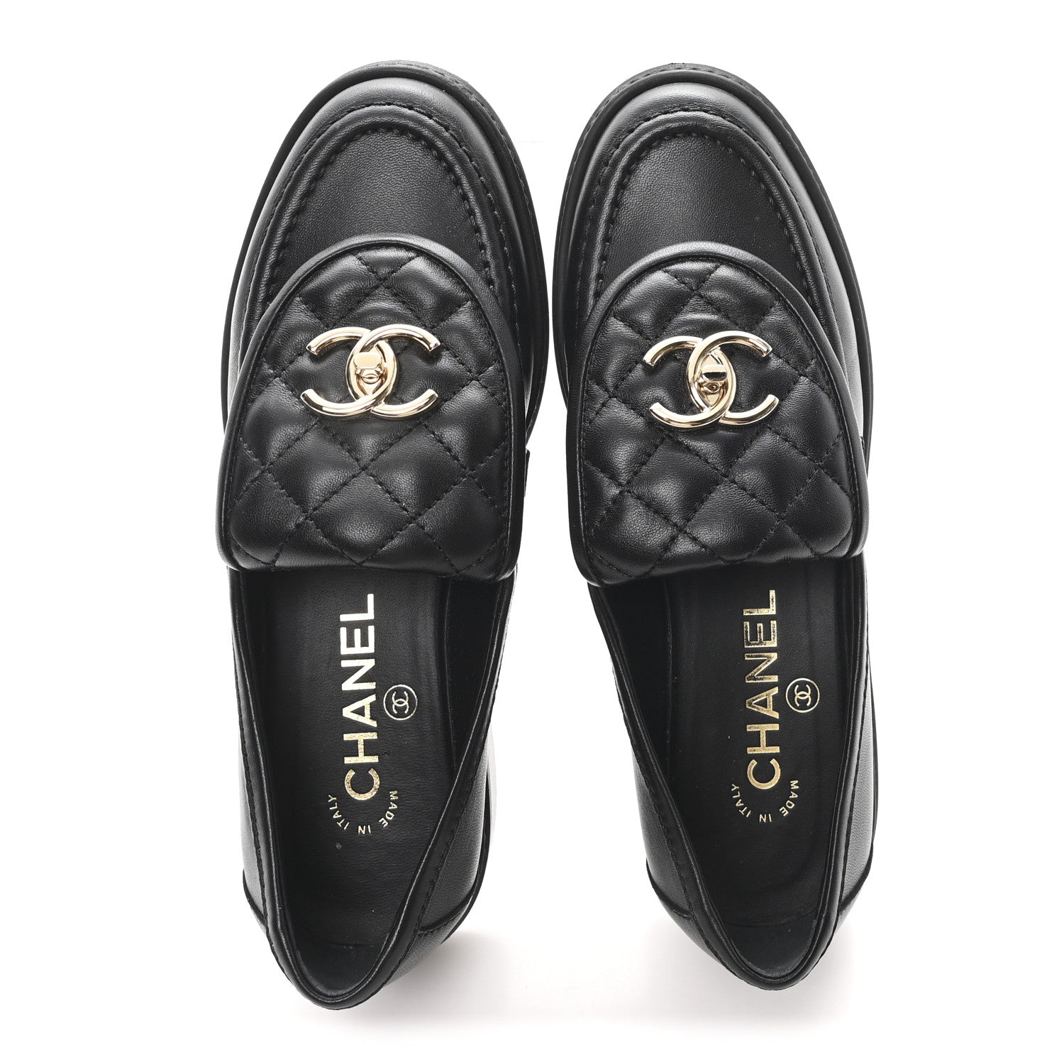 Lambskin Quilted CC Turnlock Loafers 36 Black