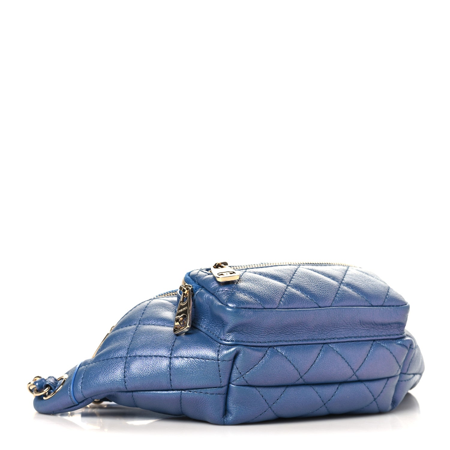 Chanel Iridescent Calfskin Quilted All About Waist Belt Bag Dark Blue