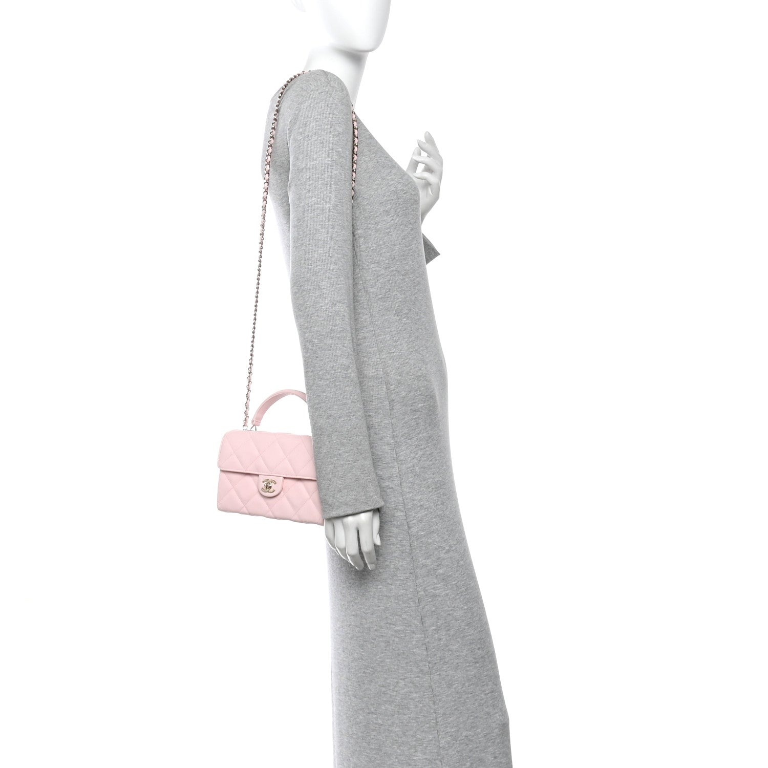 Chanel Caviar Quilted Retro Mini Twist Top Handle Clutch Flap Light Pink