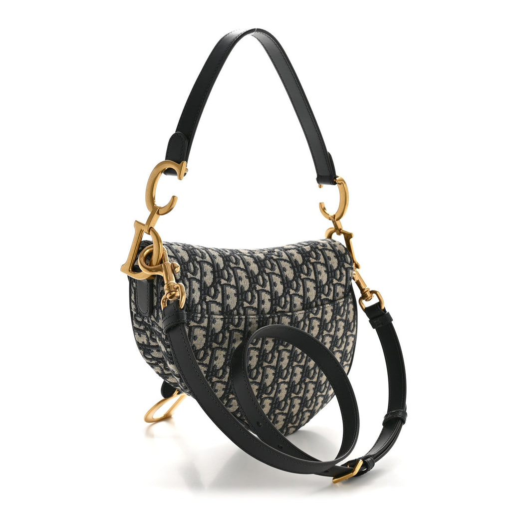 Christian Dior Oblique Saddle Bag With Strap Blue