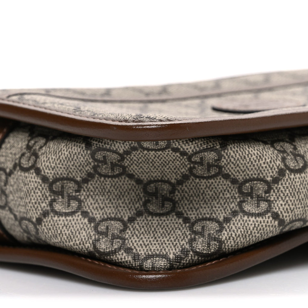 Gucci GG Supreme Monogram Azalea Calfskin Mini Retro Interlocking G Shoulder Bag Beige Ebony Brown Sugar