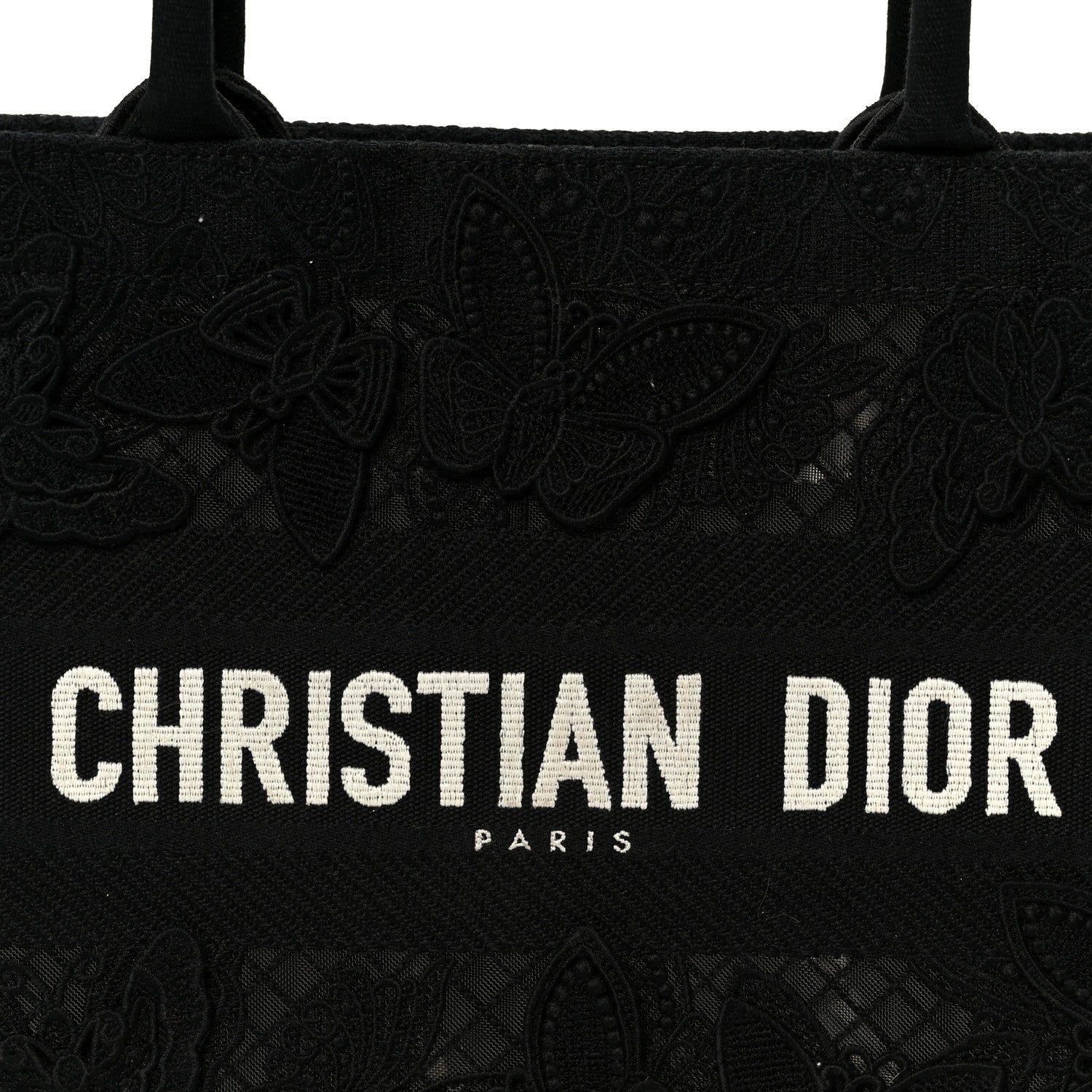 Christian Dior Embroidered 3D Macrame D-Lace Butterfly Medium Book Tote Black Multicolor
