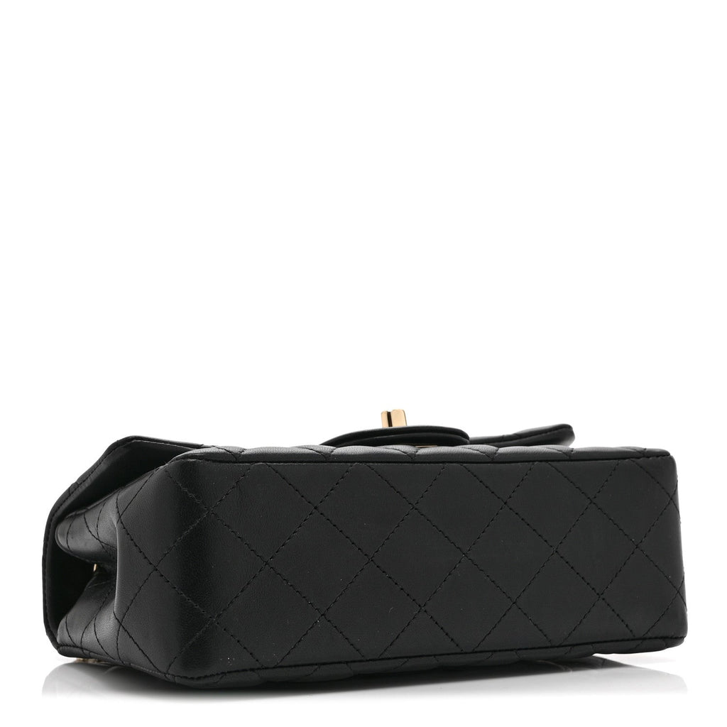 Chanel Lambskin Quilted Mini Coco Charms Rectangular Flap Black