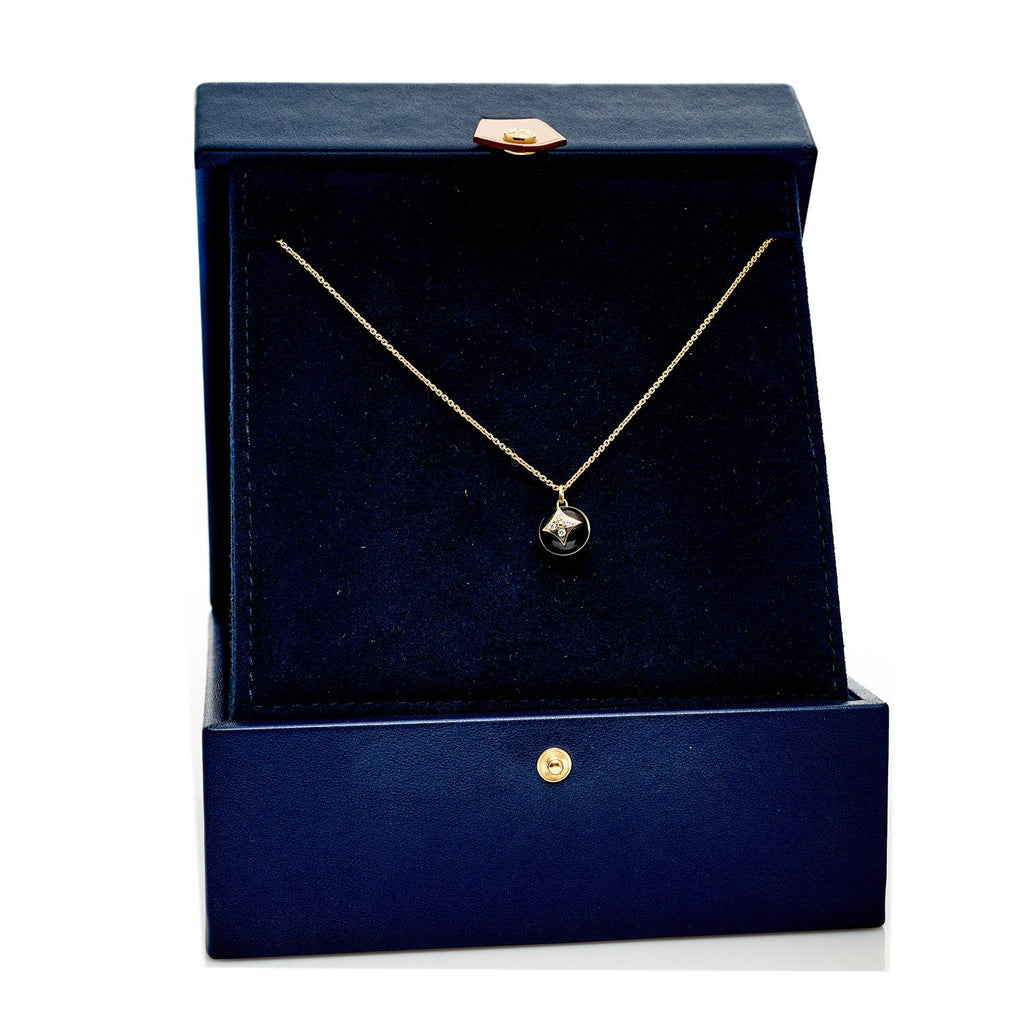 Louis Vuitton 18K Yellow Gold Diamond Black Onyx Color Blossom Medallion Pendant Necklace