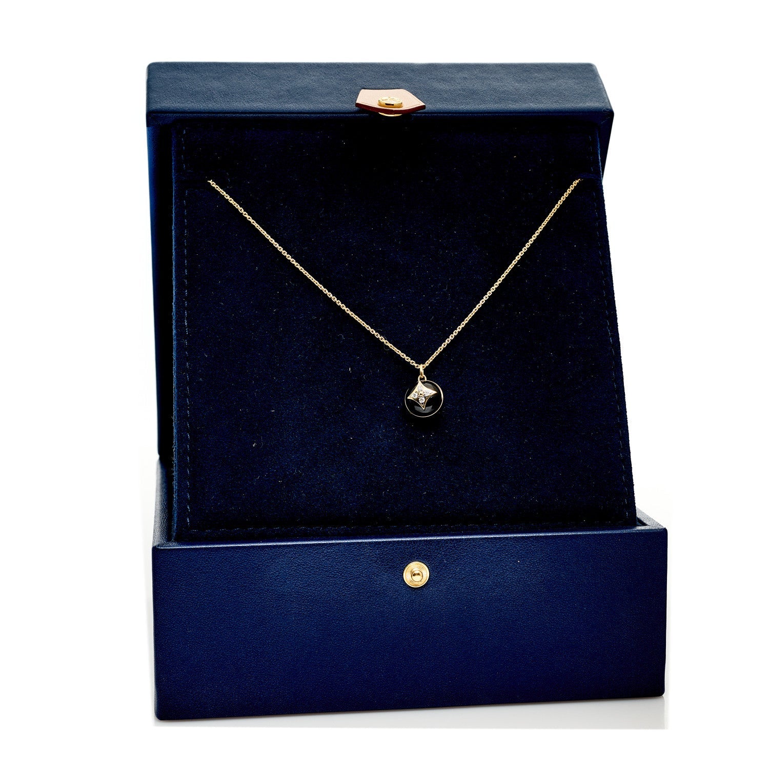 Louis Vuitton 18K Yellow Gold Diamond Black Onyx Color Blossom Medallion Pendant Necklace