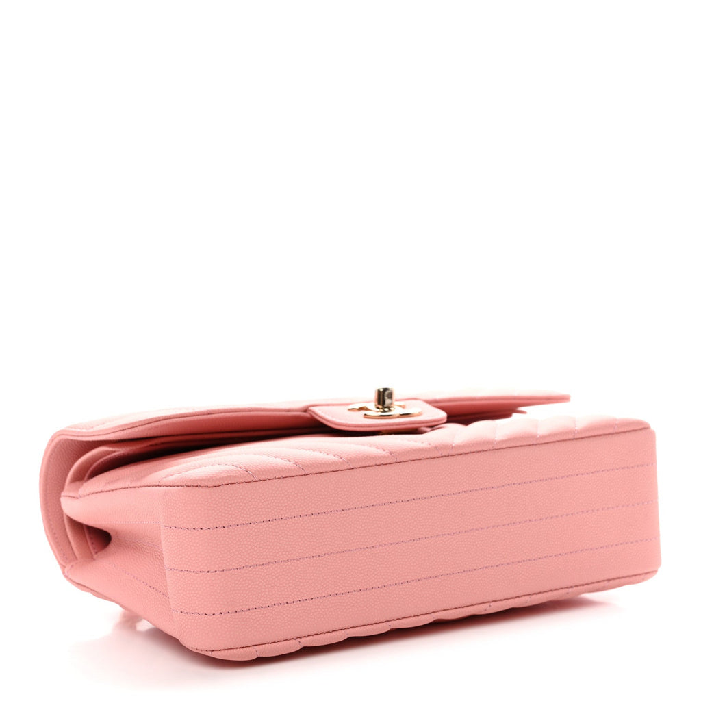 Chanel Caviar Chevron Quilted Small Double Flap Pink