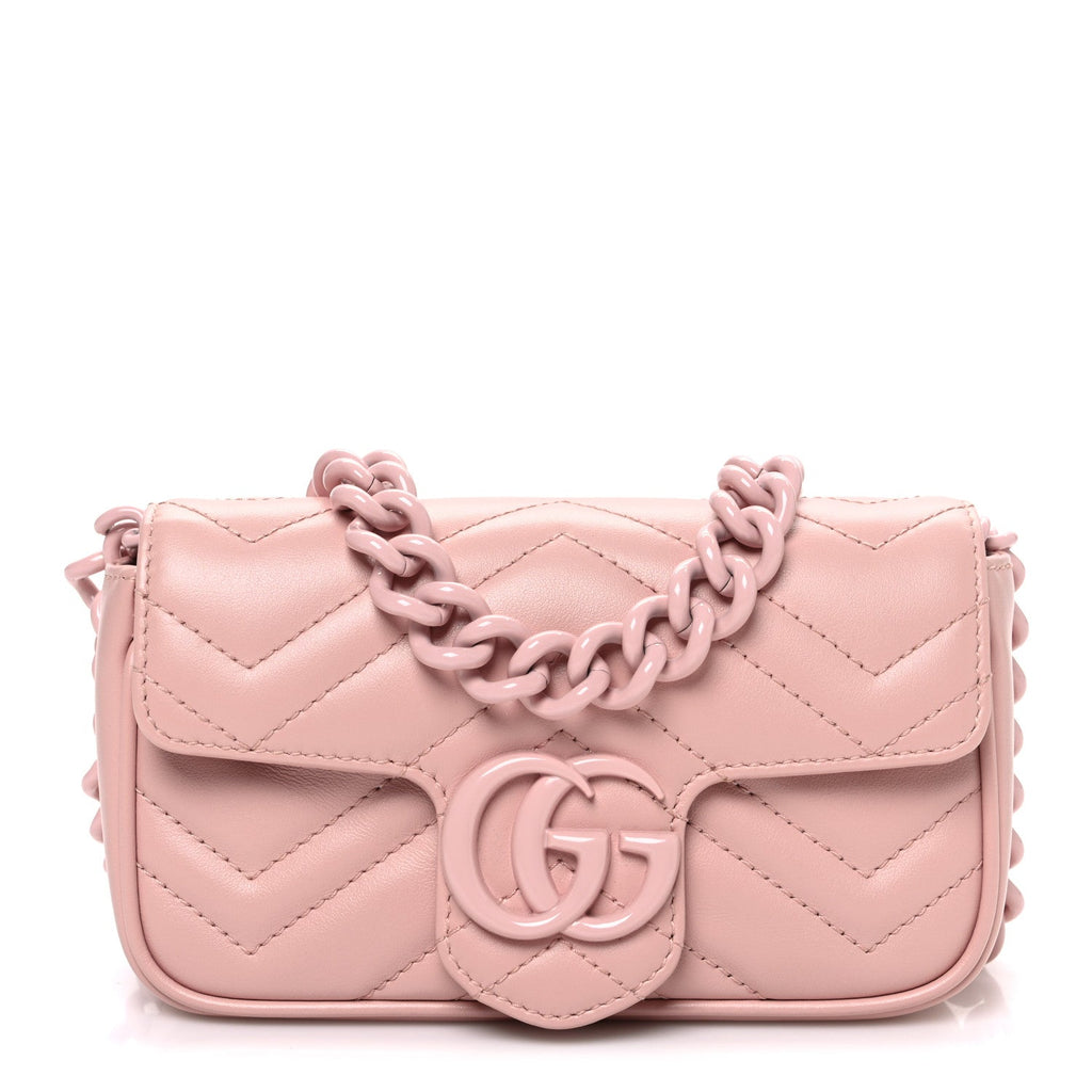 Gucci Calfskin Matelasse Monochrome GG Marmont Chain Belt Bag Perfect Pink