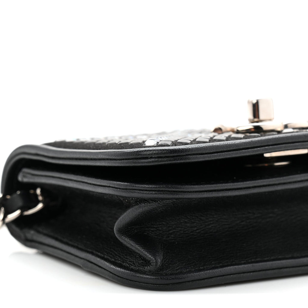 Chanel Lambskin Crystal Quilted Mini Chain Belt Bag Black