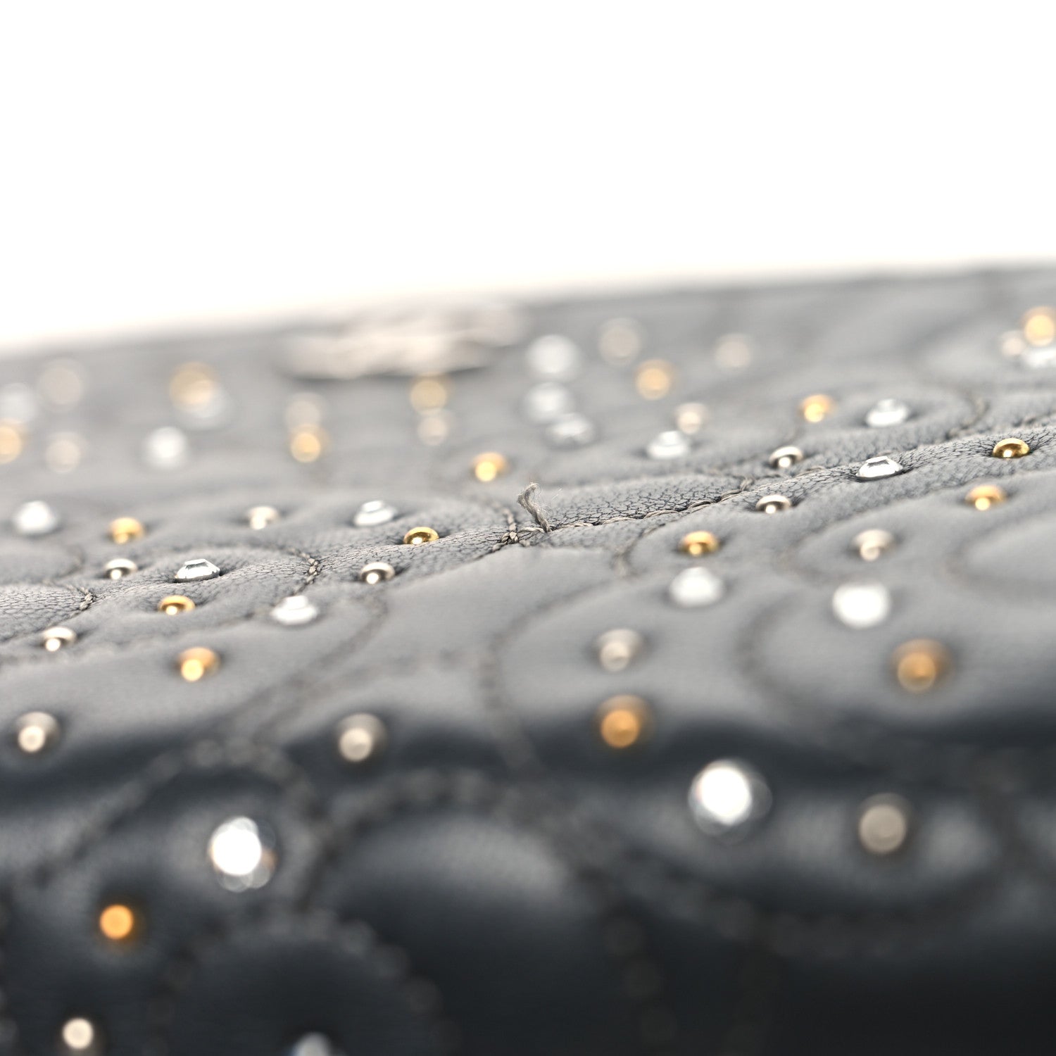 Chanel Lambskin Camellia Studded Wallet on Chain WOC Grey