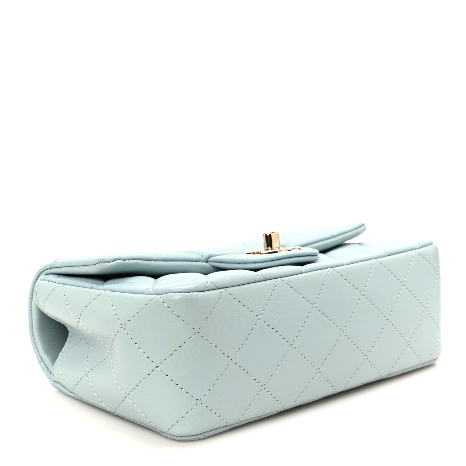 Chanel Lambskin Quilted Mini Top Handle Rectangular Flap Light Blue