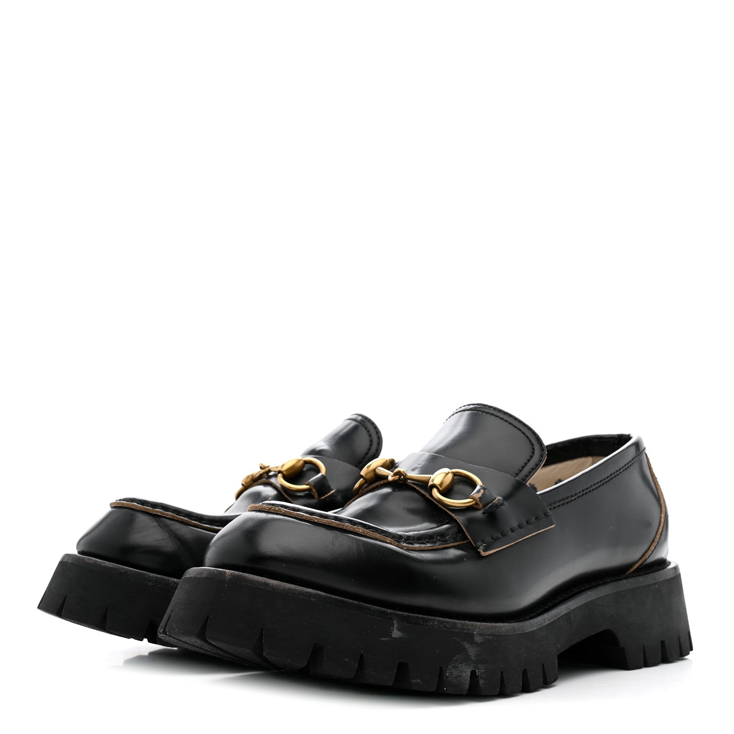 Gucci Cordovan Lux Womens Harald Horsebit 25mm Platform Loafers 38.5 Black