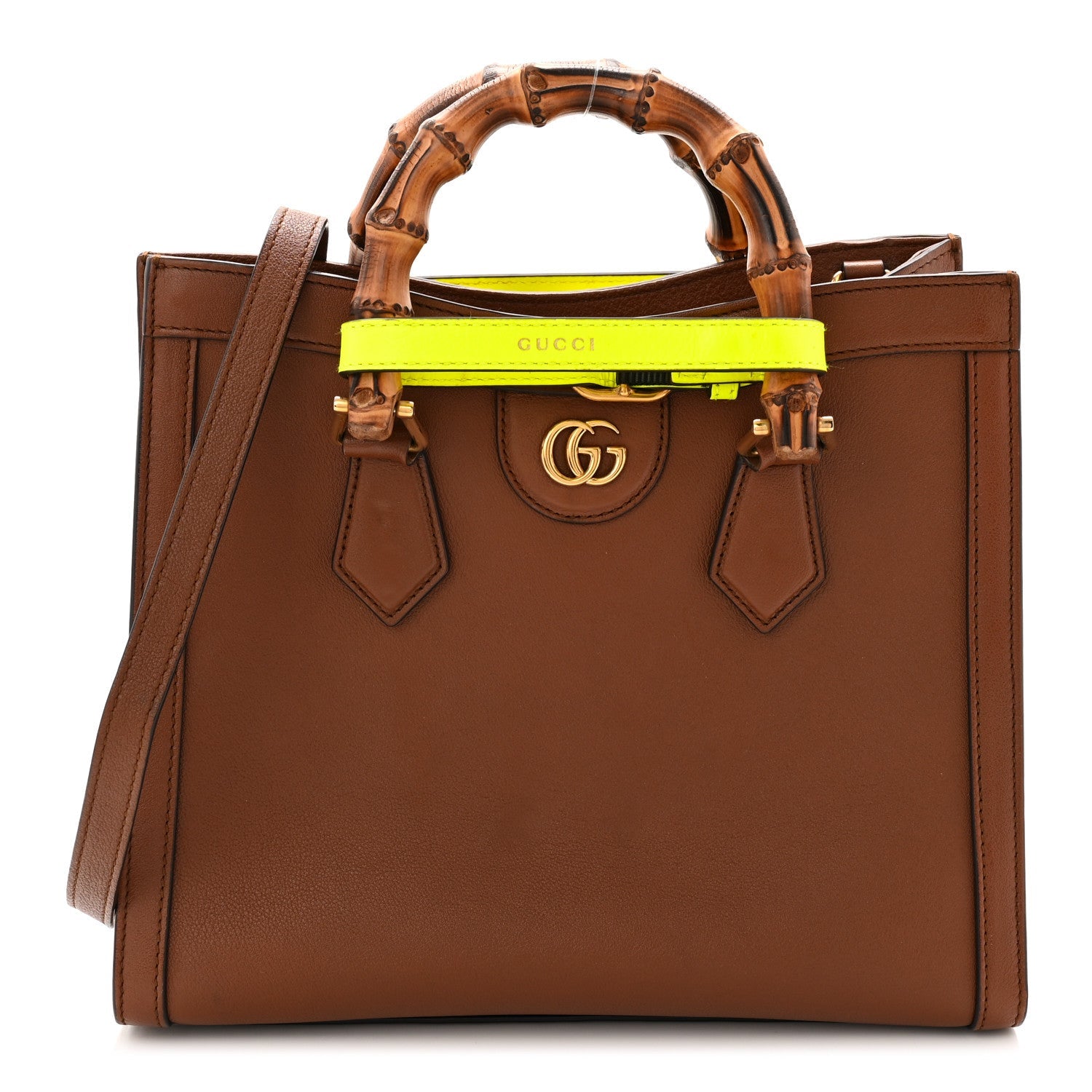 Gucci Wonka Grain Calfskin Small Diana Tote Bag Cuir Yellow Fluo