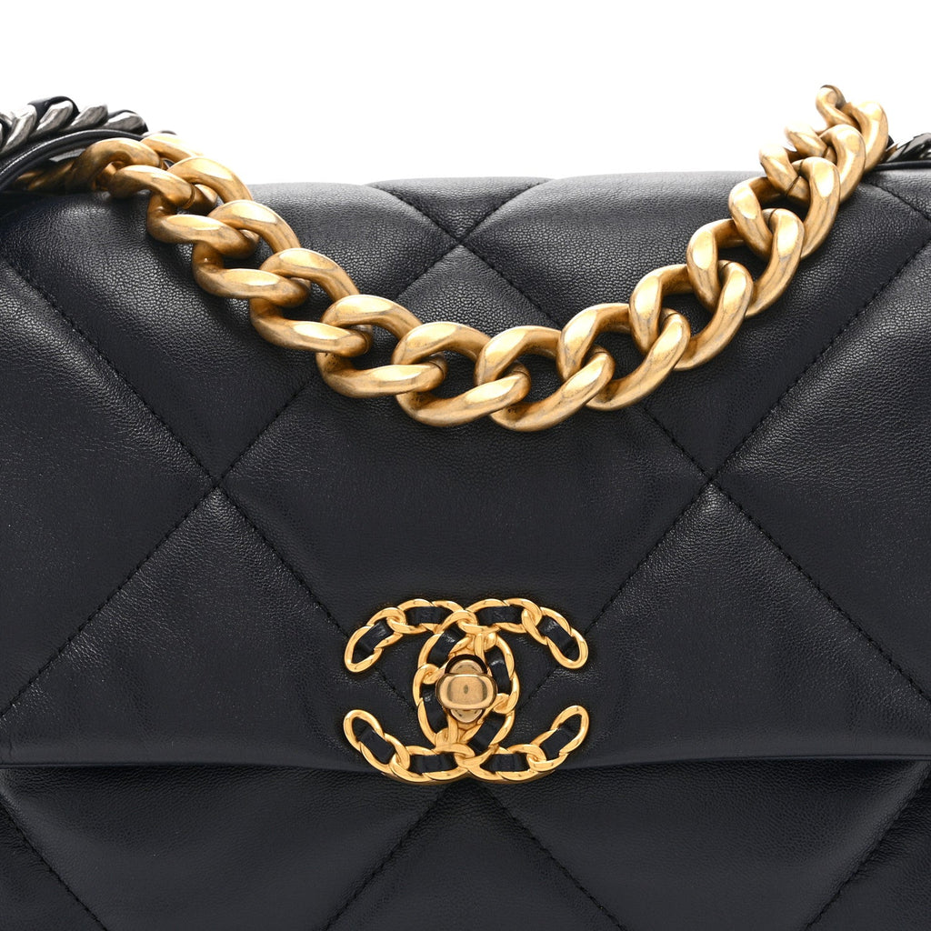 Chanel Lambskin Quilted Large Chanel 19 Flap Navy Blue