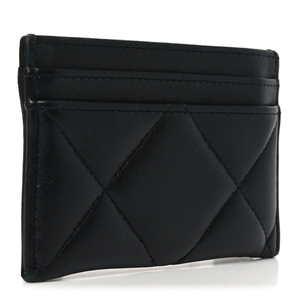 Lambskin Quilted Chanel 19 Card Holder Black
