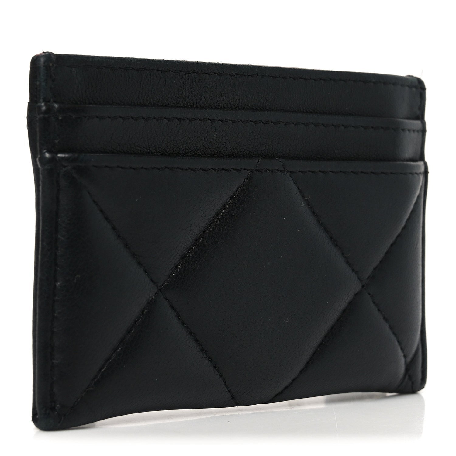 Lambskin Quilted Chanel 19 Card Holder Black