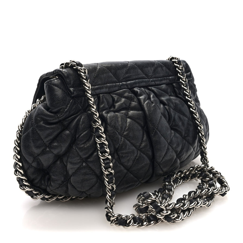 Chanel Washed Lambskin Quilted Medium Chain Around Messenger Black