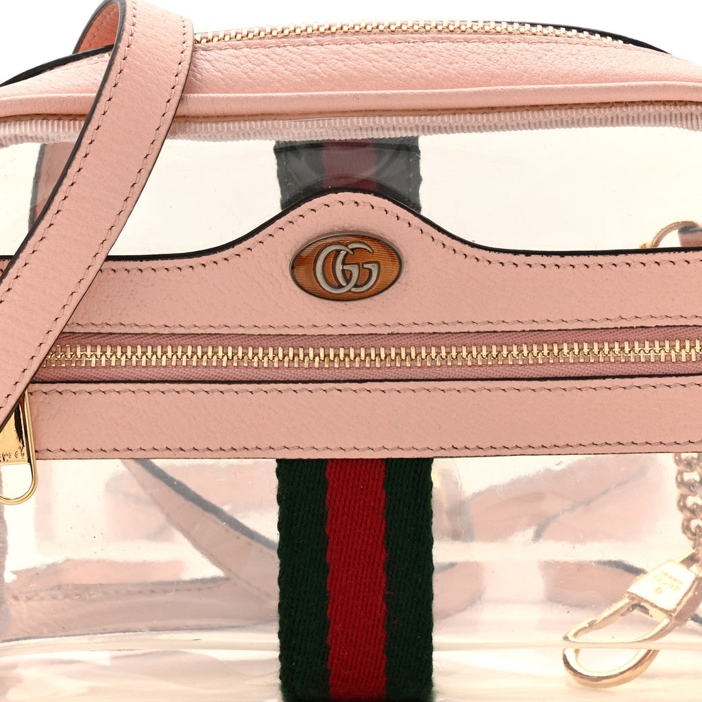 Gucci Vinyl Web Mini Ophidia Transparent Shoulder Bag Perfect Pink