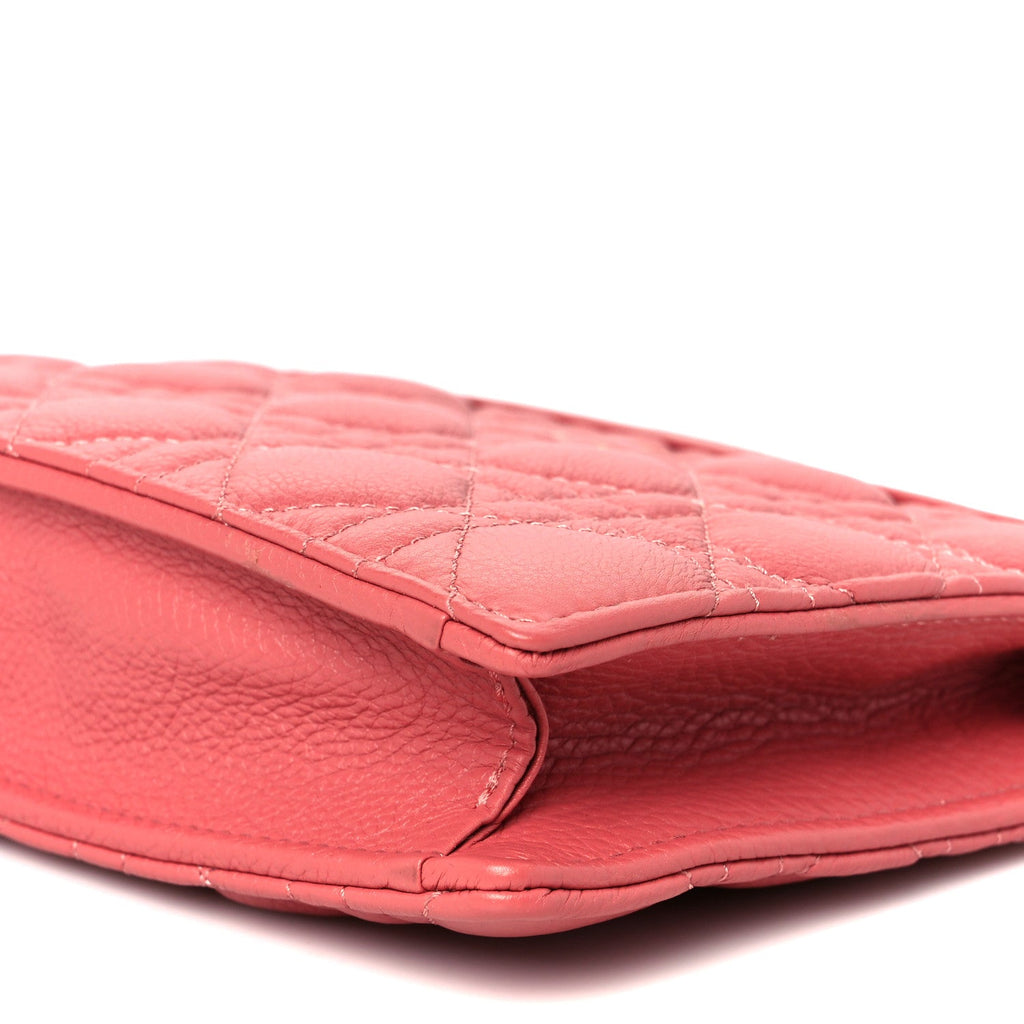 Christian Dior Calfskin Cannage Caro Zipped Pouch With Chain Coral Powder